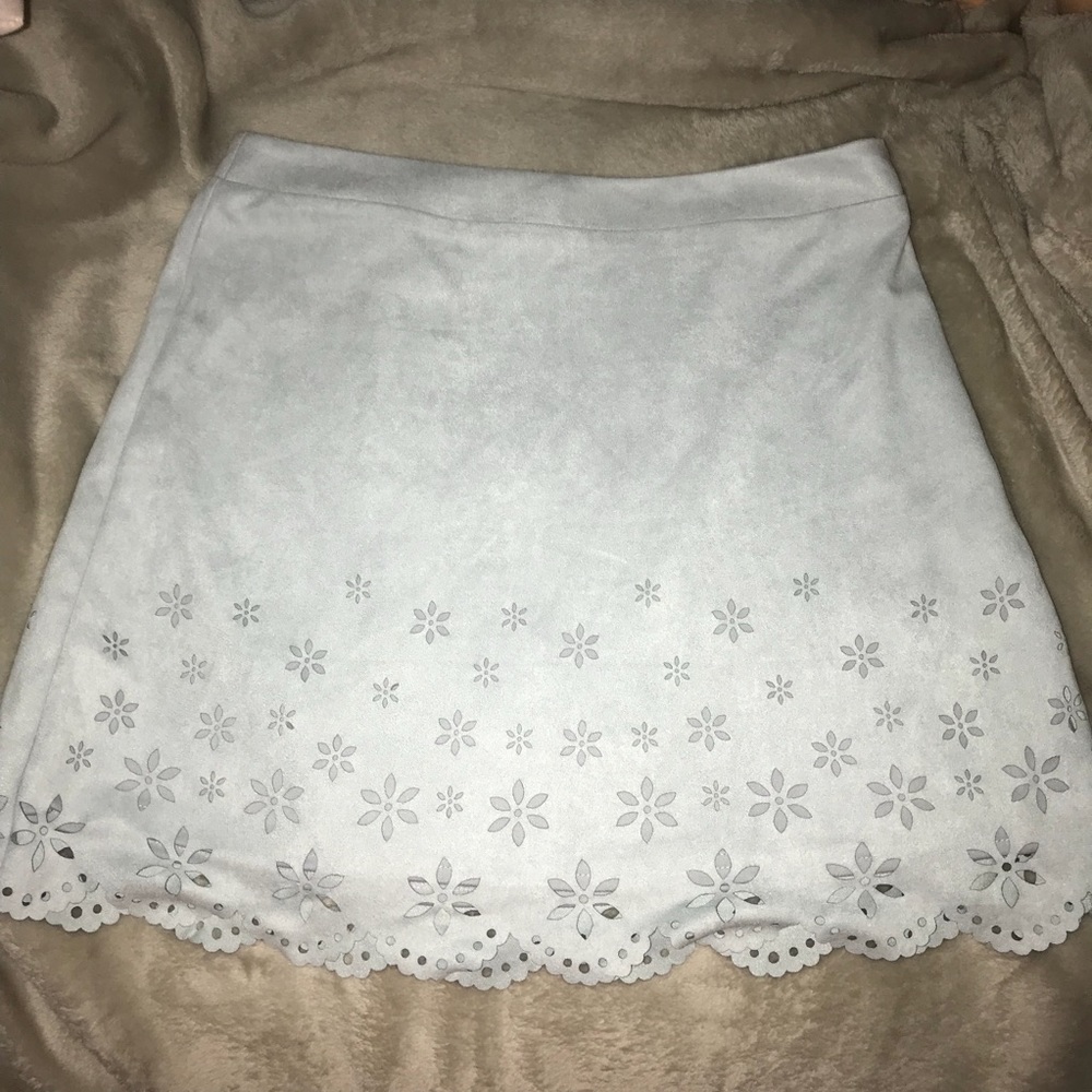 Blue suede flower cut out skirt